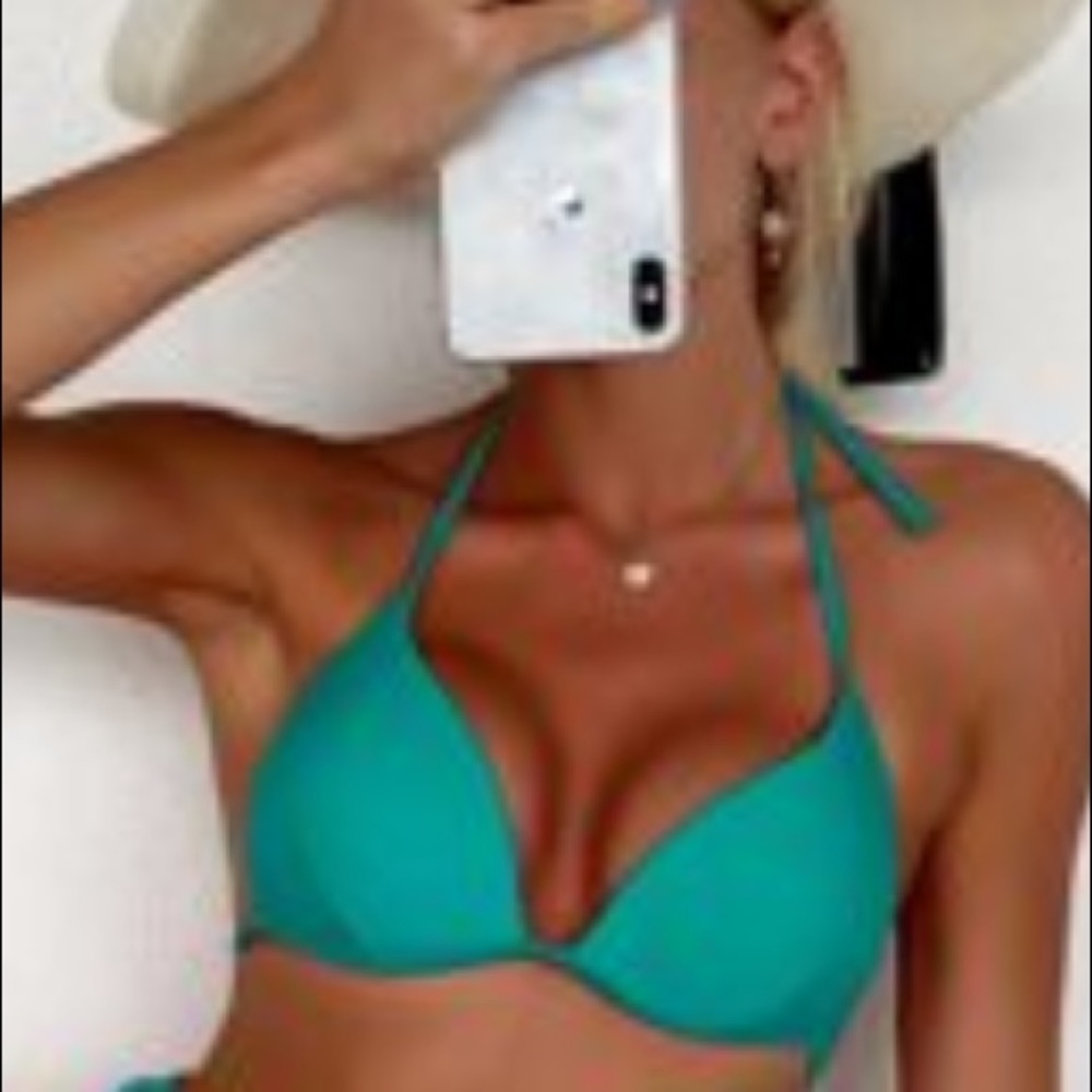 SHEIN teal triangle bikini 2 piece set swimsuit - Picture 6 of 17